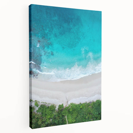 Stretched canvas wall art showcasing a serene beach landscape design with vibrant colors, ideal for enhancing home decor and evoking a sense of tranquility.