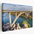 Stretched canvas wall art showcasing a vibrant landscape featuring a bridge, with rich colors and intricate details, perfect for home decor. Ideal for nature lovers and art enthusiasts.