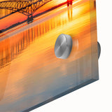 Close-up of an acrylic glass wall art piece showcasing a serene landscape bridge design, featuring vibrant colors and intricate details, perfect for enhancing home decor.