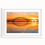 Framed wall art collection showcasing a serene landscape with bridges in a white mat, perfect for home decor. Ideal for enhancing living spaces with tranquility and style.