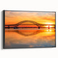 Framed canvas wall art showcasing a modern landscape bridge design with vibrant colors and intricate details, perfect for home decor enhancement.