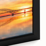 Framed canvas close-up showcasing a vibrant landscape bridge design, highlighting intricate details and rich colors, perfect for enhancing modern home decor.