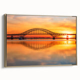 Framed canvas wall art showcasing a scenic landscape bridge design, featuring a gold frame and a side view perspective, ideal for home decor.