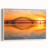 Framed canvas wall art showcasing a modern bridge landscape design with a white frame, perfect for enhancing contemporary home decor. The artwork features vivid colors and intricate details, adding a touch of elegance to any room.