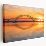 Stretched canvas wall art showcasing a vibrant landscape bridge design, featuring rich colors and intricate details, perfect for enhancing home decor.