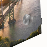 Vibrant close-up of a landscape wall art piece featuring a modern bridge design, crafted with high-quality acrylic glass for a sleek finish, perfect for home decor.