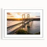 Framed wall art collection showcasing a scenic landscape bridge design, featuring a white mat and sleek frame, perfect for enhancing home decor aesthetics.