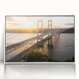 Framed acrylic wall art collection showcasing a serene landscape with bridges, featuring a white frame and a modern design, perfect for home decor enhancement.