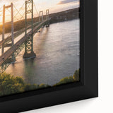 Framed canvas artwork showcasing a serene landscape bridge design with vibrant colors and intricate details, perfect for enhancing home décor and adding tranquility.