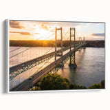 Framed canvas wall art showcasing a serene landscape bridge design, featuring soft colors and intricate details, perfect for modern home decor. The white frame enhances the artwork, adding an elegant touch suitable for living spaces or offices.