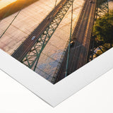 Rolled canvas print showcasing a serene landscape with a tranquil bridge over a river, featuring vibrant colors and intricate details, perfect for home decor.