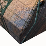 Close-up of a vibrant stretched canvas featuring a stunning landscape bridge design, showcasing intricate details and rich colors, perfect for modern wall art decor.