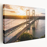 Stretched canvas wall art showcasing a serene landscape with a bridge, featuring vibrant colors and intricate details, perfect for home decor enhancement.