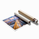 Vibrant rolled canvas featuring a stunning landscape bridge design, showcasing rich colors and intricate details, perfect for enhancing home decor. Packaged securely in a protective cardboard tube.