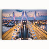 Stretched canvas artwork showcasing a vibrant landscape bridge design, featuring rich colors and intricate details, perfect for home decor enthusiasts.