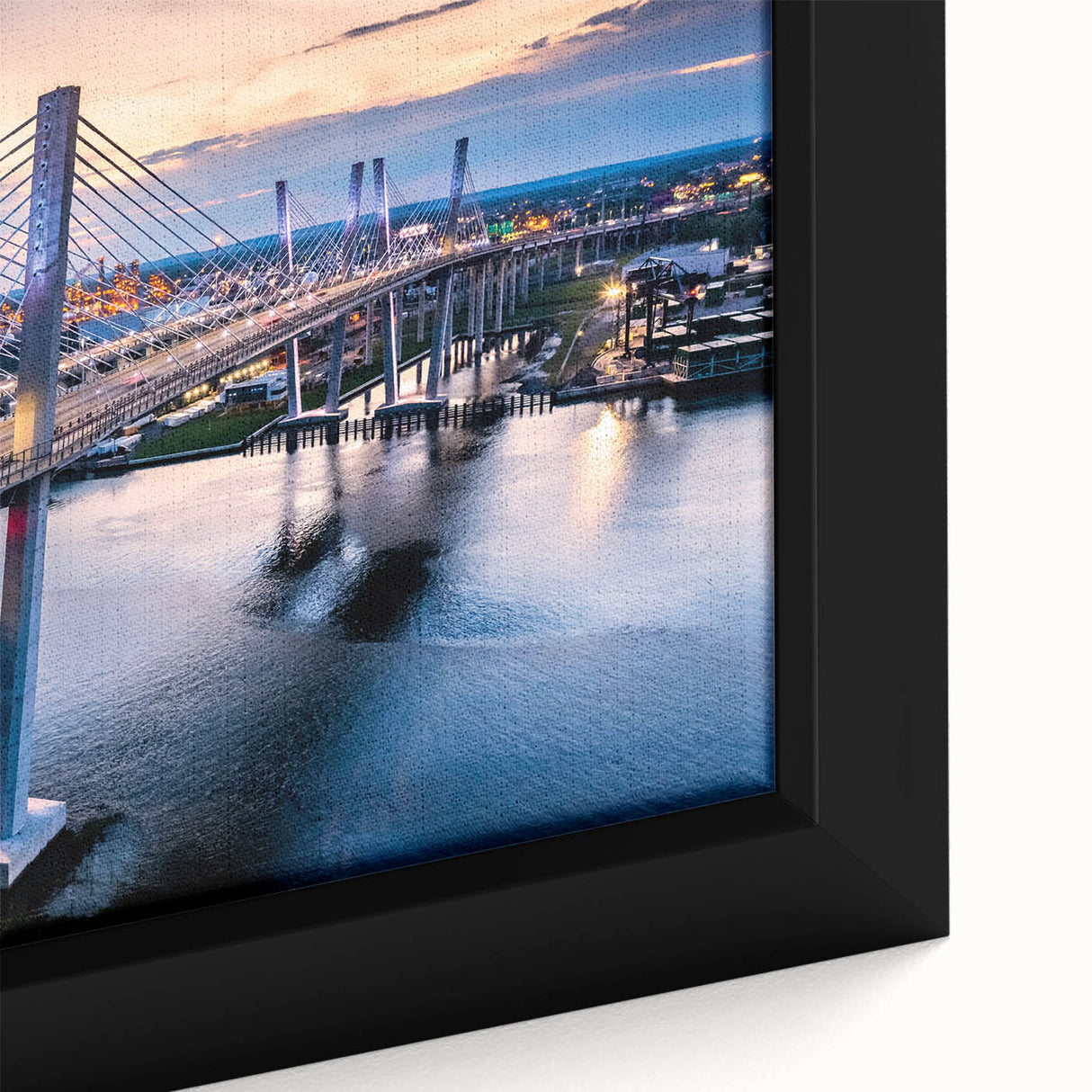 Framed canvas close-up of a vibrant landscape with a modern bridge design, showcasing rich colors and intricate details, perfect for contemporary wall decor.