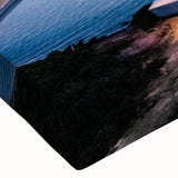 Close-up of a stretched canvas wall art piece showcasing a vibrant landscape bridge design, featuring rich colors and intricate details, ideal for home decor.