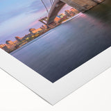 Rolled canvas artwork showcasing a serene landscape bridge design, featuring vibrant colors and intricate details, ideal for home decor and artistic expression.