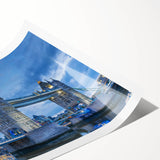 Vibrant landscape wall art print featuring a serene bridge over a tranquil river, perfect for home decor. This rolled artwork is designed to enhance any living space.