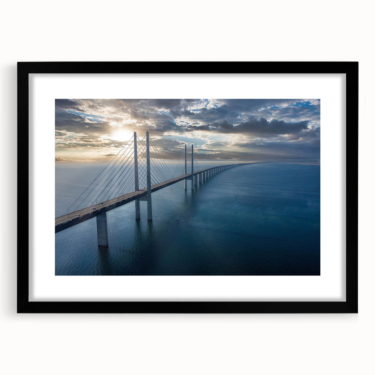 Framed wall art collection showcasing a stunning landscape bridge design with a black mat, ideal for enhancing home decor and creating a serene atmosphere.