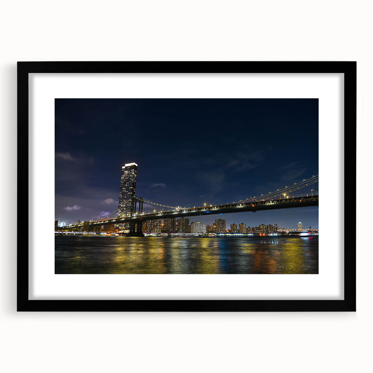 Framed wall art featuring a black-matted landscape design with a bridge, ideal for modern home decor. The artwork showcases serene natural scenery and intricate detailing, perfect for enhancing living spaces.