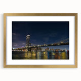 Elegant gold-framed wall art displaying a serene bridge landscape design, featuring rich colors and a mat finish, perfect for enhancing home decor.