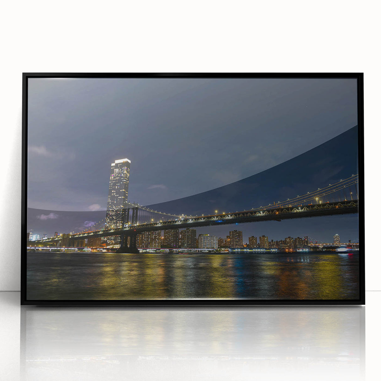 Framed wall art featuring a stunning landscape bridge design, with a sleek black frame, perfect for modern home decor. Ideal for enhancing living spaces with a touch of elegance.