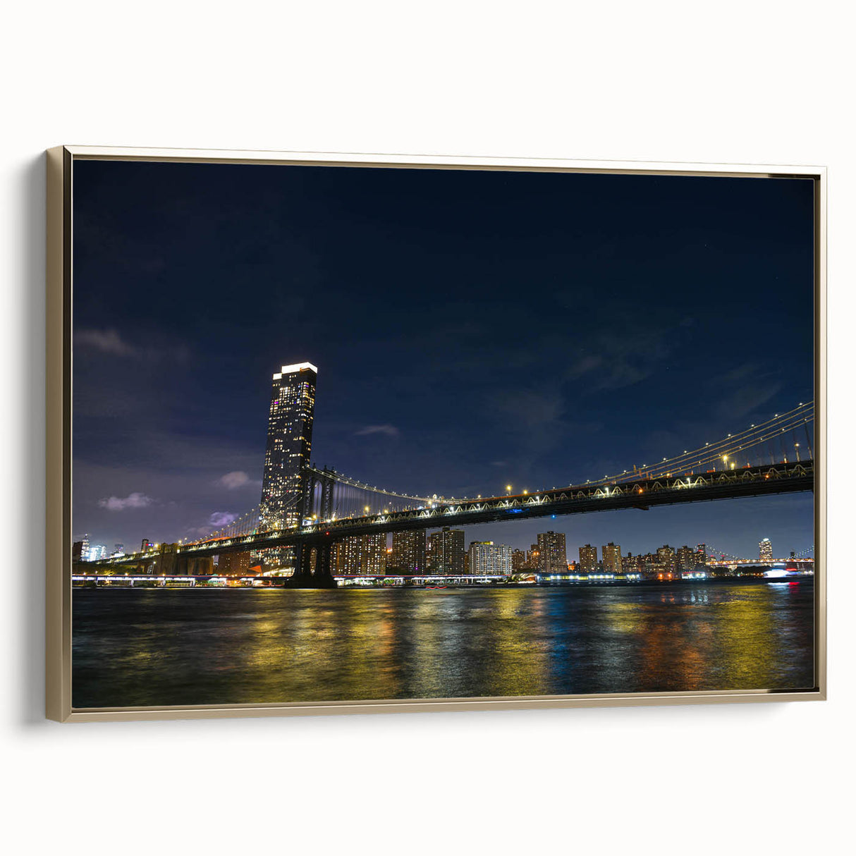Framed canvas wall art featuring a stunning landscape bridge design, with a gold frame and intricate details, perfect for adding elegance to any room decor.