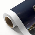 Rolled canvas showcasing a vibrant landscape bridge design with rich colors, ideal for home decor. Packaged securely in a protective cardboard tube for safe delivery.