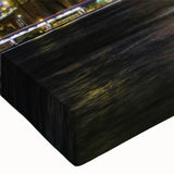 Close-up view of a stretched canvas showcasing a vibrant landscape bridge design with rich colors and intricate details, ideal for enhancing modern home decor.