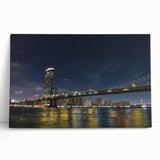 Vibrant stretched canvas artwork featuring a serene landscape with a bridge, perfect for home decor. The piece showcases rich colors and intricate details, ideal for enhancing any living space.