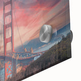 Close-up of a vibrant acrylic glass wall art piece showcasing a stunning landscape with intricate bridge designs, perfect for modern home decor. The artwork features rich colors and detail, ideal for enhancing living spaces and creating a serene atmosphere.