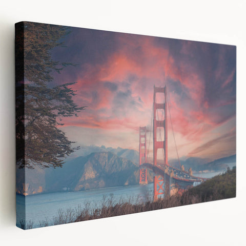 Stretched canvas wall art showcasing a scenic bridge landscape design, featuring vibrant colors and intricate details, perfect for enhancing home decor.