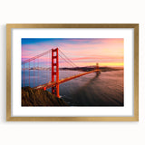 Elegant gold-framed landscape wall art featuring a bridge design, showcasing a serene natural scene with lush greenery and a tranquil river, perfect for home decor.