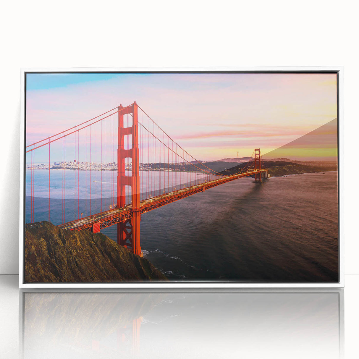 Framed wall art showcasing a scenic landscape with a modern bridge design, set against a white background, perfect for home or office decor. The piece adds elegance and tranquility to any space, highlighting nature's beauty and contemporary design elements.