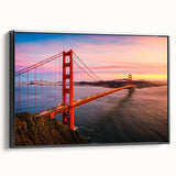 Framed canvas wall art showcasing a modern landscape bridge design in black, ideal for home decor. The artwork features a sleek side view, enhancing contemporary aesthetics.