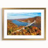 Elegant framed wall art featuring a landscape bridge design with a gold matting, showcasing intricate details and vibrant colors, perfect for home decor.