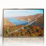 Framed wall art featuring a striking landscape bridge design in gold acrylic, showcasing intricate details and vibrant colors, perfect for modern home decor.