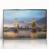 Framed acrylic wall art showcasing a modern landscape design featuring elegant bridges and serene nature elements, highlighted by a silver frame for a sophisticated look.