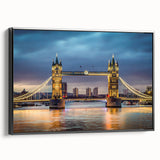 Framed wall art canvas depicting a modern landscape bridge design, featuring rich colors and detailed textures, set against a sleek black frame, ideal for contemporary decor.