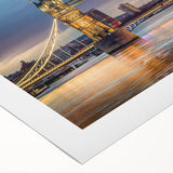 Rolled canvas artwork showcasing a serene landscape bridge design with vibrant colors and intricate details, perfect for home decor or office aesthetics.