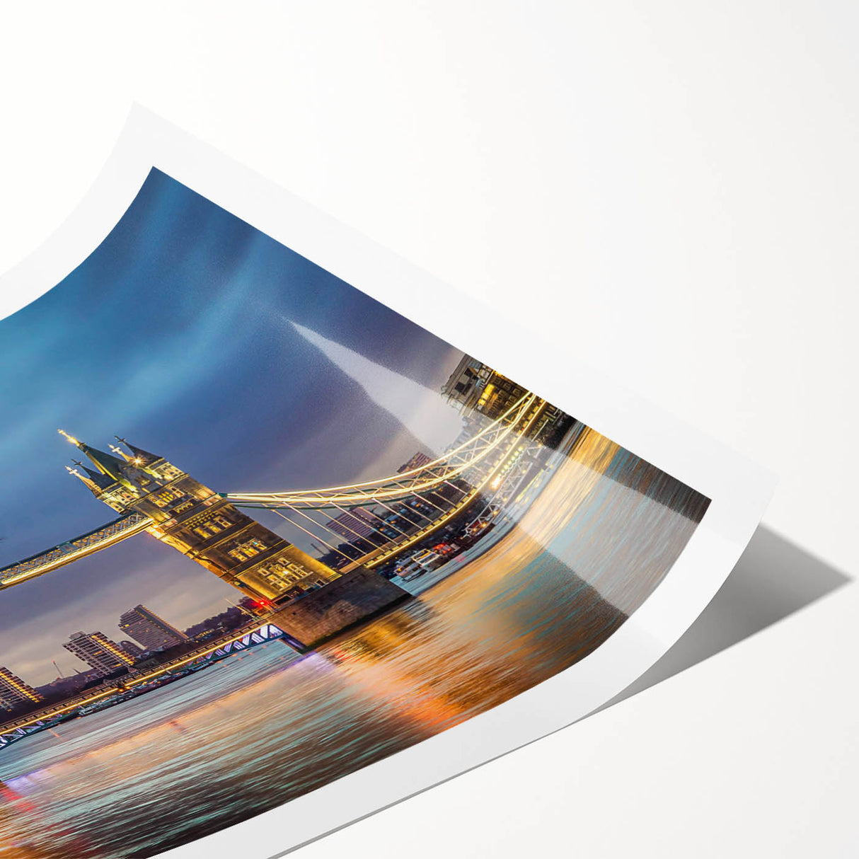 Stunning rolled print of a serene landscape featuring a bridge over a tranquil river, showcasing vibrant colors and intricate details, perfect for home decor.