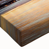 Close-up of a stretched canvas featuring a vibrant landscape and bridge design, showcasing rich colors and intricate details, ideal for home decor.