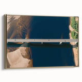 Framed wall art collection showcasing a stunning landscape bridge design with gold accents, elegantly displayed from a side view, perfect for modern home decor.