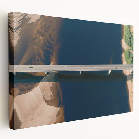 Stretched canvas wall art depicting a serene landscape bridge scene, showcasing vibrant colors and intricate details, perfect for enhancing any interior space.