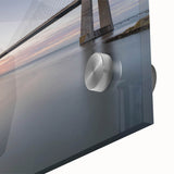 Close-up of an acrylic glass wall art piece featuring a serene landscape and bridge design, showcasing vibrant colors and intricate details, perfect for modern decor.