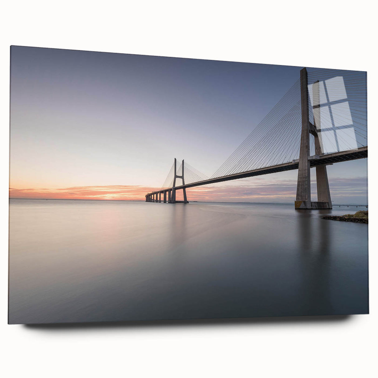 Acrylic glass wall art featuring a vibrant landscape bridge design, showcasing rich colors and intricate details, ideal for modern home decor. Perfect for enhancing any living space with its artistic appeal and unique style.