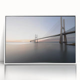 Framed wall art featuring a stunning landscape bridge design in acrylic, showcasing a white frame that complements the artwork, perfect for modern home decor.