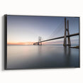 Framed canvas wall art showcasing a modern bridge landscape design with a black frame, highlighting intricate details and vibrant colors, perfect for contemporary decor.