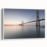 Framed canvas wall art showcasing a serene landscape with a bridge, featuring soft earth tones and elegant design, ideal for home decor enhancement.